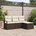 vidaXL Ensemble de canapé de jardin avec coussin 4 Pièces Marron et crème