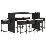 vidaXL Ensemble de bar de jardin 9 Pièces avec coussins noir poly rotin