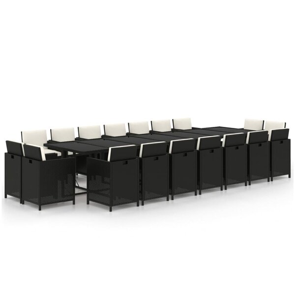 vidaXL Ensemble à manger de jardin coussins 19 Pièces Résine tressée Noir