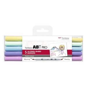 Set de 5 marqueurs base alcool double pointe abt pro couleurs pastels tombow
