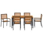 Ensemble salle à manger jardin vidaXL poly rotin noir et acacia 7 pièces
