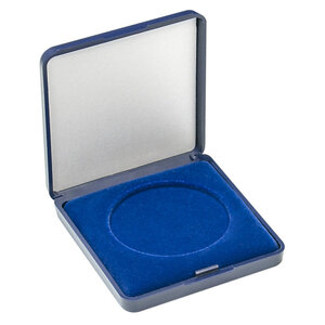 Écrin monnaie avec plateau velours bleu pour pièces de 18 à 50 mm. Diamètre intérieur - 50 mm