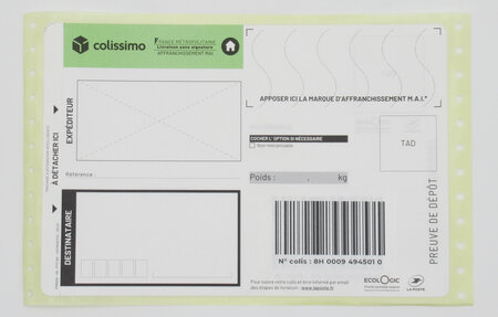 Lot de 25 liasses Colissimo France métropolitaine sans signature