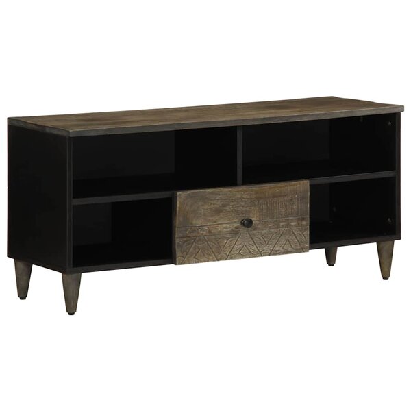 vidaXL Meuble TV noir 100x33x46 cm bois massif de manguier