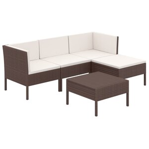 vidaXL Salon de jardin 5 Pièces avec coussins résine tressée marron