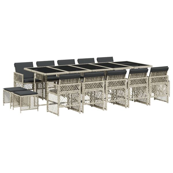 vidaXL Ensemble à manger de jardin et coussins 15 Pièces gris clair rotin