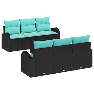 vidaXL Ensemble de canapé de jardin 7 Pièces Noir et turquoise