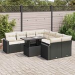 vidaXL Salon de jardin 9 Pièces avec coussins noir résine tressée