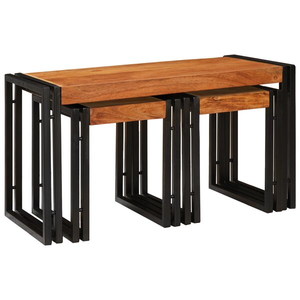 vidaXL Tables d'appoint 3 Pièces Marron et noir Bois d'acacia massif