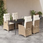 vidaXL Ensemble à manger de jardin avec coussins 5Pièces Beige poly rotin