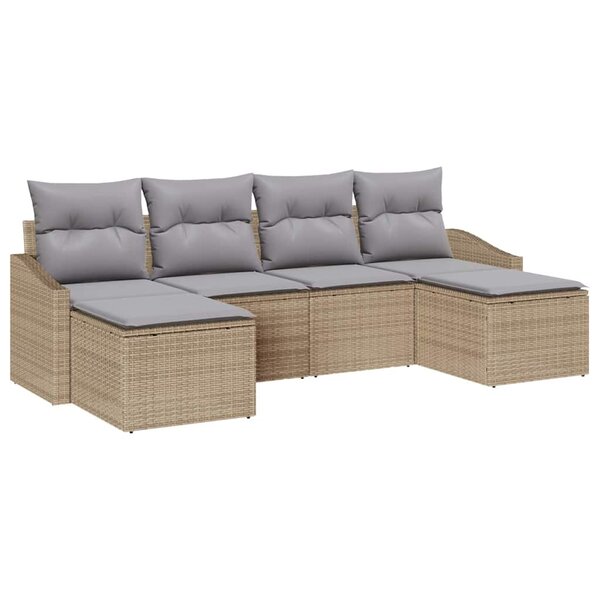 vidaXL Ensemble de canapé de jardin 6 Pièces Beige Poly rotin