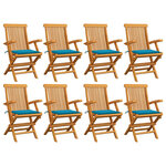 vidaXL Chaises de jardin avec coussins bleu lot de 8 Bois teck massif