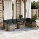 vidaXL Salon de jardin 11 Pièces avec coussins gris résine tressée