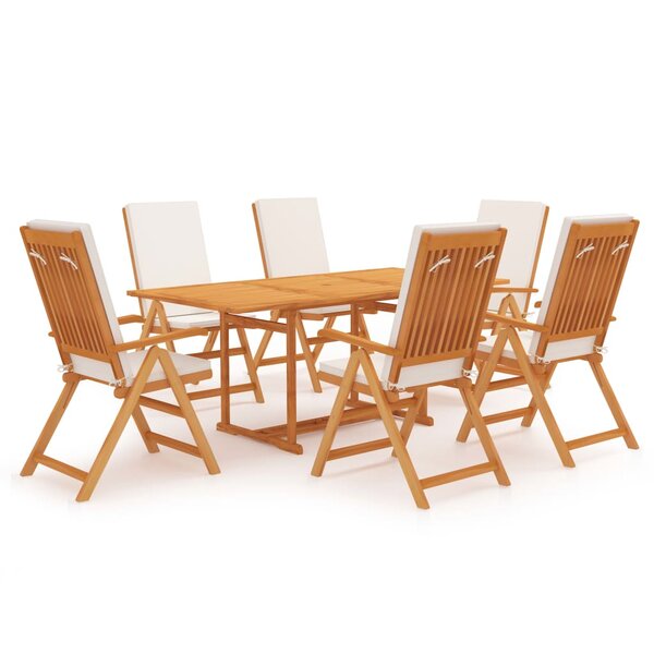 Salon de jardin meuble d'extérieur ensemble de mobilier 7 pièces avec coussins bois de teck massif 02_0017135