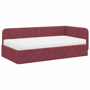 vidaXL Cadre de lit d'angle avec matelas Bordeaux 90 x 200 cm tissu