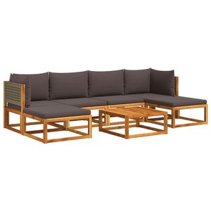 vidaXL Ensemble de canapés de jardin 7 pièces avec coussins en bois d'acacia et rotin