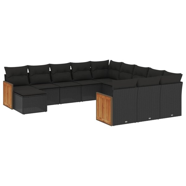 vidaXL Salon de jardin 12 Pièces avec coussins noir résine tressée