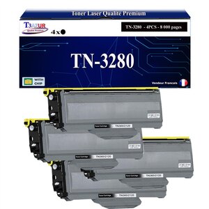 T3AZUR - 4x Toners compatibles avec Brother TN3280  TN3230  pour Brother MFC-8370DN  MFC-8380DN  MFC-8480DN  MFC-8800DN  MFC-8880DN  MFC-8890DW - 8 000 pages