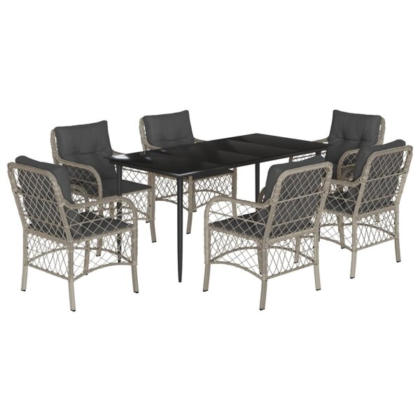 vidaXL Ensemble à manger de jardin et coussins 7 Pièces gris clair rotin