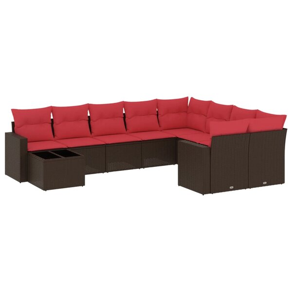 vidaXL Salon de jardin 10 Pièces avec coussins marron résine tressée