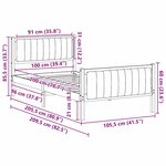 vidaXL Cadre de lit Marron et noir 100 x 200 cm Bois massif en pin