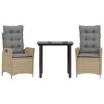vidaXL Ensemble à manger de jardin et coussins 3 Pièces Beige poly rotin