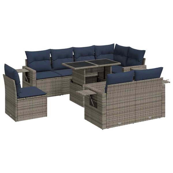 vidaXL Salon de jardin avec coussins 9Pièces gris résine tressée