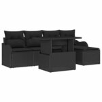 vidaXL Ensemble de canapé de jardin avec coussin 6 Pièces Noir Polyrotin