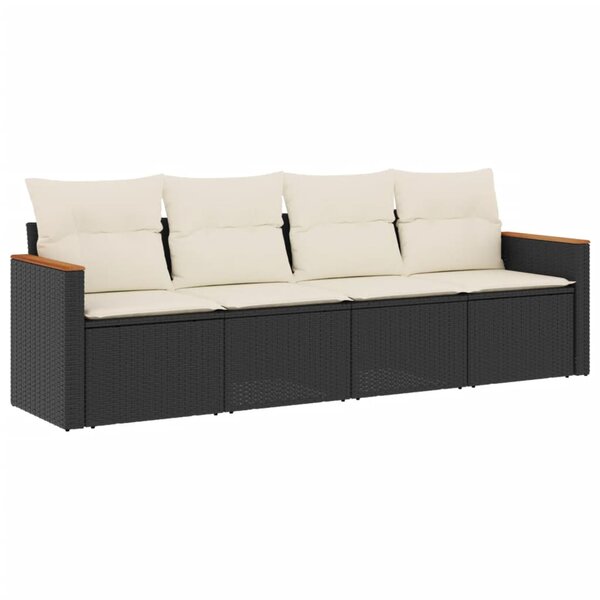vidaXL Salon de jardin 4 Pièces avec coussins noir résine tressée