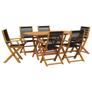vidaXL Ensemble à Manger de jardin 7Pièces noir polypropylène bois massif