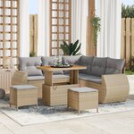 Canapé de jardin 8 pièces avec coussins Beige Poly Rattan Acacia