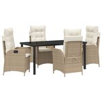 vidaXL Set de salle à manger de jardin de 5 pièces avec coussins Beige Poly Rattan