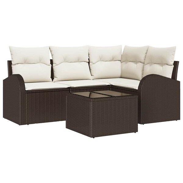 vidaXL Ensemble de canapé de jardin 5 Pièces Marron et blanc Poly rotin