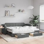 vidaXL Lit de jour avec gigogne et tiroirs gris foncé 90x190 cm tissu