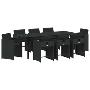 vidaXL Ensemble de salle à manger pour jardin 9 Pièces Noir polyrotin