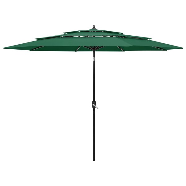vidaXL Parasol de jardin à 3 niveaux avec mât en aluminium vert 3 m