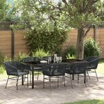 vidaXL Ensemble Salle à Manger Jardin 7 Pièces avec Coussins Noir Rotin Poly