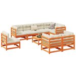 vidaXL Salon de jardin 9 Pièces avec coussins marron cire bois pin massif