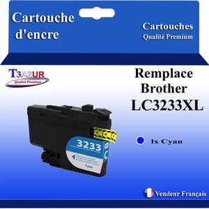 T3AZUR- Cartouche compatible avec Brother LC3233 XL Cyan pour Brother DCP-J1100DW  MFC-J1300DW