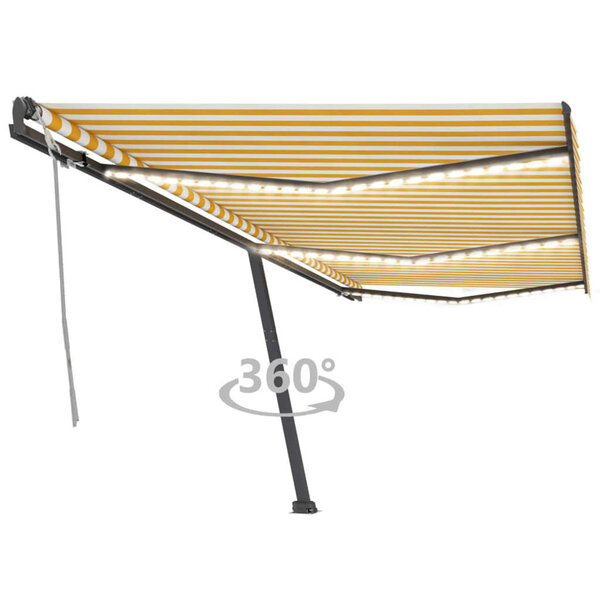 vidaXL Auvent manuel rétractable avec LED 600x300 cm Jaune et blanc