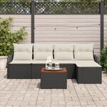 Ensemble de canapé de jardin 6 pièces avec coussins Noir en poly rattan Acacia