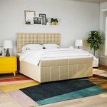 vidaXL Sommier à lattes de lit avec matelas Crème 200x200 cm Tissu