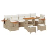 Ensemble de 10 pièces de Sofa Jardin avec Coussins Beige Rotin Poly Acacia
