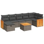 vidaXL Salon de jardin 8 Pièces avec coussins gris résine tressée