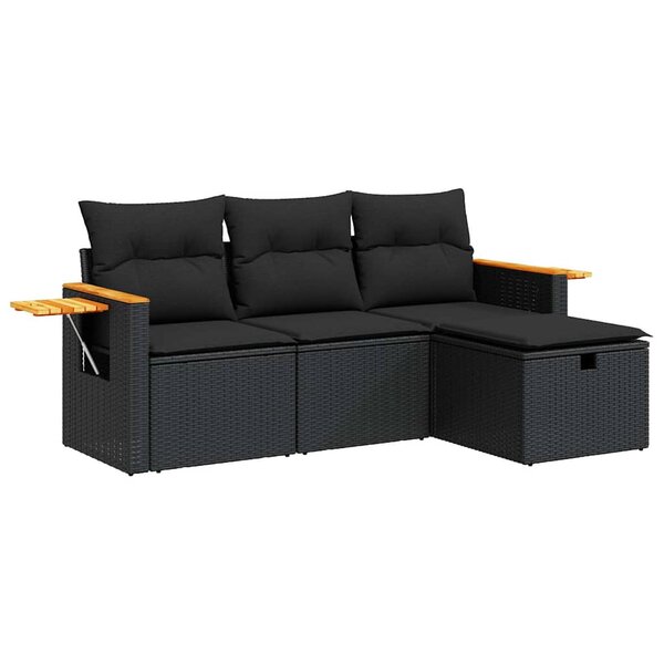 vidaXL Salon de jardin 4 Pièces avec coussins noir résine tressée