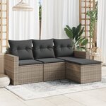 vidaXL Salon de jardin 4 Pièces avec coussins gris résine tressée