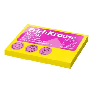 ErichKrause 100 Notes autocollantes  50 x 75 mm - Amovibles - Jaune fluo