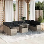 vidaXL Salon de jardin 11 Pièces avec coussins gris clair résine tressée