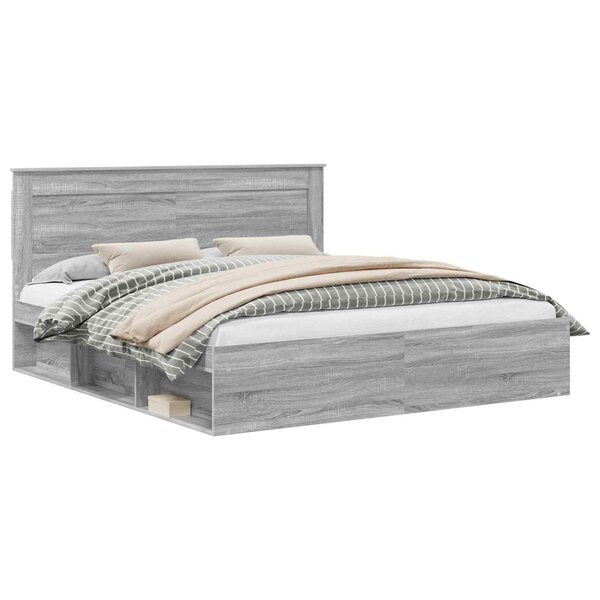 vidaXL Cadre de lit Gris Sonoma 200 x 200 cm Pin massif
