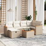 vidaXL Salon de jardin avec coussins 7 Pièces beige résine tressée